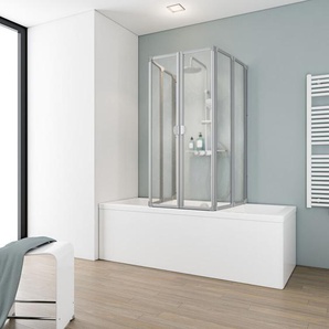 Schulte faltbare Duschabtrennung 6 teilig, U-Form - 2x 104 x 140 cm, für Wannentiefe 70-80 cm, Kunstglas Tropfen Dekor, Alu Natur