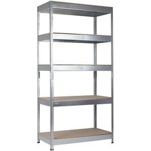 SCHULTE Regalwelt Schwerlastregal Stecksystem-Grundregal, Metall verzinkt, 2000x1000x500 mm, 5 Holzböden