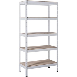 SCHULTE Regalwelt Schwerlastregal Stecksystem-Grundregal, Metall weiß, 1800x900x450 mm, 5 Holzböden