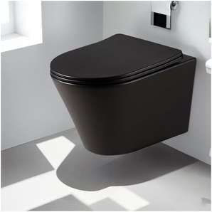 Horow - Schwarz Matt wandhängendes wc mit Toilettendeckel mit Absenkautomatik -Superspin-Spülung Hänge wc für Gäste wc