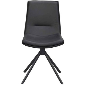 Schwarze Lederstühle mit Gestell aus Metall drehbar (2er Set)