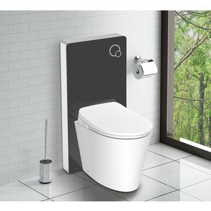 Glasdeals - Schwarzglas Sanitärmodul für Stand-WC inkl. Betätigungsplatte