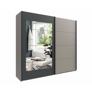 Schwebetürenschrank 2-türig Spiegel Kleiderstangen Einlegeböden in Sand Grau / 22009