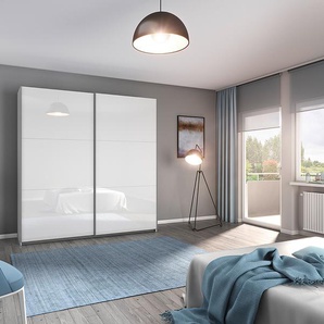 Schwebetürenschrank Aurelio 218cm Weiß/Hochglanz Weiß Basic