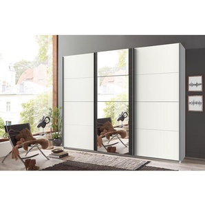 Schwebetürenschrank 225 x 210cm Grau/Weiß/Weiß/Edelstahl