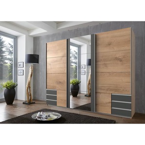 Schwebetürenschrank Emden2 270cm Braun/Anthrazit/Plankeneiche Dekor