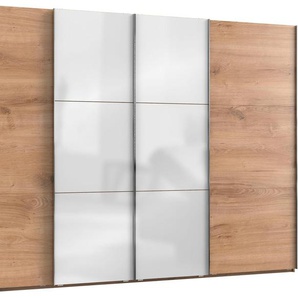 Schwebetürenschrank FRESH TO GO Level Schränke Gr. B/H: 350 cm x 216 cm, 4 St., braun (plankeneichefarben, weißglas) Schranksysteme und Schrankserien mit Glastüren Synchronöffnung