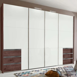Schwebetürenschrank FRESH TO GO Level Schränke Gr. B/H: 350 cm x 236 cm, 4 St., braun (plankeneichefarben, weißglas) Schranksysteme und Schrankserien mit Glastüren Synchronöffnung