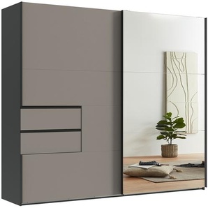 Schwebetürenschrank Kleiderschrank 250 cm Grafit, Schubladen Sand Grau m.Spiegel / 22053
