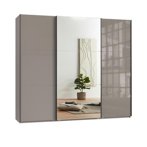 Schwebetürenschrank Kleiderschrank 250 cm Vollausst. Spiegel Glasfront Sand Grau / 22034