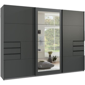 Schwebetürenschrank Kleiderschrank 270 cm 3-türig m. Schubladen Spiegel in Grafit / 22501