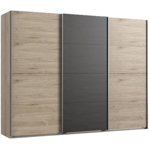 Schwebetürenschrank Kleiderschrank 270 cm 3-türig mit Zubehör Eichendekor Grau / 22004