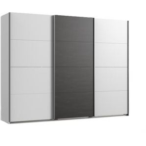 Schwebetürenschrank Kleiderschrank 270 cm 3-türig mit Zubehör in Weiß mit Grau / 22003
