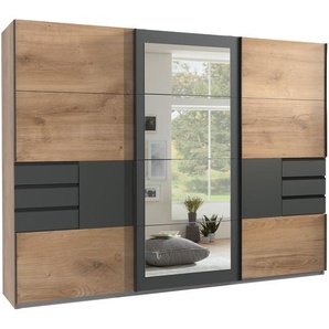 Schwebetürenschrank Kleiderschrank 270 cm 3-türig Schubladen Spiegel Eichendekor Grafit/ 22503