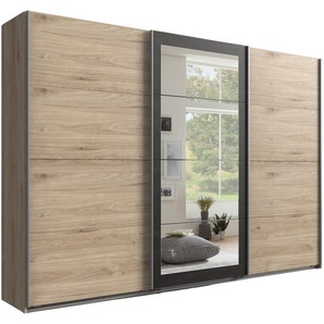 Schwebetürenschrank Kleiderschrank 270 cm Spiegel mit Zubehör Eichendekor Grau / 22002