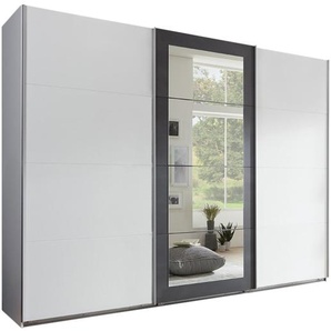 Schwebetürenschrank Kleiderschrank 270 cm Spiegel Zubehör Einlegeb. in Weiß Grau / 22001