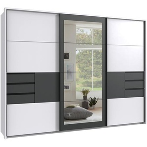 Schwebetürenschrank Kleiderschrank 273 cm Passepartout Schubladen Spiegel Weiß Grafit / 22505