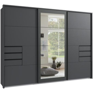 Schwebetürenschrank Kleiderschrank 273cm 3-trg. Passepartout Schubladen Spiegel Grafit / 22504