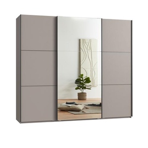 Schwebetürenschrank Kleiderschrank 3-tür 250cm Vollausstattung Sand Grau Spiegel / 22014
