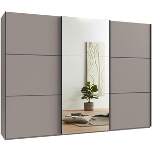 Schwebetürenschrank Kleiderschrank 3-tür 300cm Vollausstattung Sand Grau Spiegel / 22020