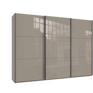 Schwebetürenschrank Kleiderschrank 300 cm Vollausstattung Glasfront in Sand Grau / 22037