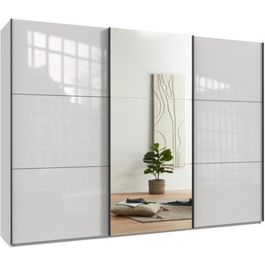Schwebetürenschrank Kleiderschrank 300 cm Vollausstattung Spiegel Glasfront Weiß / 22039