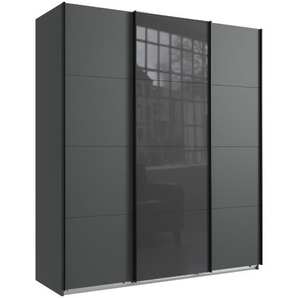 Schwebetürenschrank Kleiderschrank B180 cm H208 cm 3-trg. Grafit, 1x Tür Glas Grau / 22516