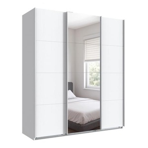 Schwebetürenschrank Kleiderschrank B180 cm H208 cm 3-türig Weiß, 1x Spiegeltür / 22511