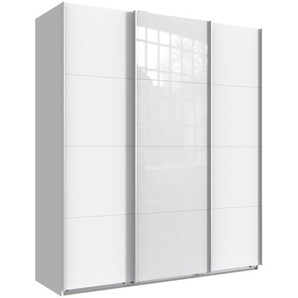 Schwebetürenschrank Kleiderschrank B180 cm H208 cm 3-türig. Weiß, 1x Tür Glas Weiß / 22514
