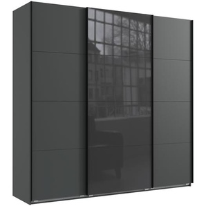 Schwebetürenschrank Kleiderschrank B225 cm extra H236 cm 3-trg. Grafit, 1x Tür Glas Grau / 22544
