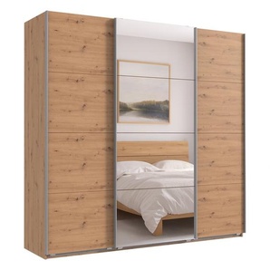 Schwebetürenschrank Kleiderschrank B225 cm extra H236 cm 3-türig Eichendekor, 1x Spiegeltür / 22541