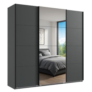 Schwebetürenschrank Kleiderschrank B225 cm extra H236 cm 3-türig Grafit, 1x Spiegeltür / 22540