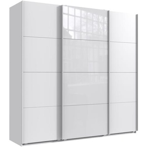 Schwebetürenschrank Kleiderschrank B225 cm extra H236 cm 3-türig. Weiß, 1x Tür Glas Weiß / 22542