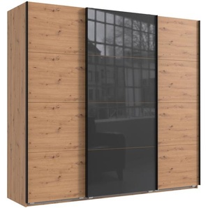 Schwebetürenschrank Kleiderschrank B225 cm H208 cm 3-trg. Eichendekor, 1x Tür Glas Grau / 22524