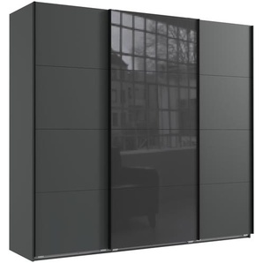 Schwebetürenschrank Kleiderschrank B225 cm H208 cm 3-trg. Grafit, 1x Tür Glas Grau / 22523
