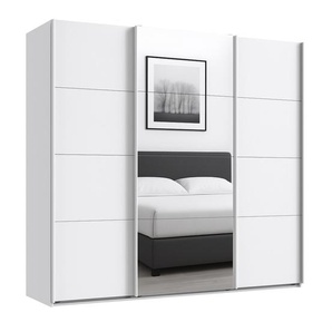 Schwebetürenschrank Kleiderschrank B225 cm H208 cm 3-türig Weiß, 1x Spiegeltür / 22518