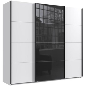 Schwebetürenschrank Kleiderschrank B225 cm H208 cm 3-türig Weiß, 1x Tür Glas Schwarz / 22522