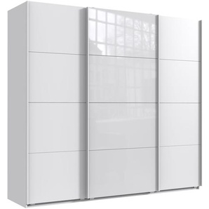 Schwebetürenschrank Kleiderschrank B225 cm H208 cm 3-türig. Weiß, 1x Tür Glas Weiß / 22521