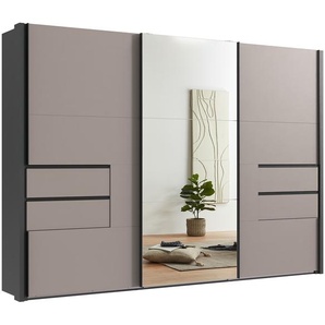 Schwebetürenschrank Kleiderschrank Passepartout 312 cm Schubl. Sand Grau Spiegel / 22066