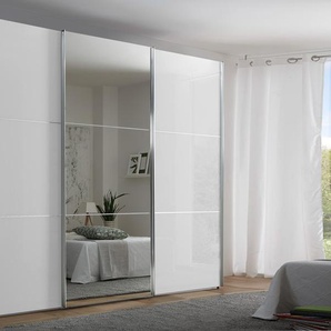 Schwebetürenschrank Lento, Alpinweißglas, 249 x 222 cm