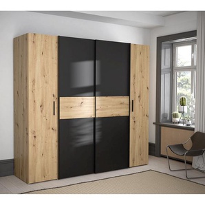 Schwebetürenschrank Lucan 200 x 191 x 61cm Schwarz/Braun/Eiche Artisan Dekor/Schwarz