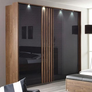 Schwebetürenschrank Mosbach, Eiche Stirling-Nachbildung/Glas basalt, 226 x 210 cm