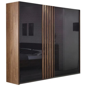 Schwebetürenschrank Mosbach, Eiche Stirling-Nachbildung/Glas basalt, 226 x 210 cm