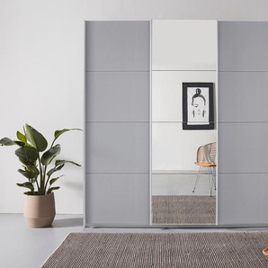 Schwebetürenschrank RAUCH Oteli Schränke Gr. B/H/T: 203 cm x 210 cm x 68 cm, 3 St., grau (seidengrau) Schwebetürenschränke und Schiebetürenschränke mit Mittelspiegel, in verschiedenen Dekor- Hochglanzfarben
