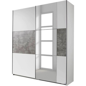 Schwebetürenschrank RAUCH Prenzlau Schränke Gr. B/H/T: 175 cm x 210 cm x 59 cm, 2 St., weiß (weiß, beton, optik) Schwebetürenschränke und Schiebetürenschränke mit Spiegel
