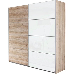 Schwebetürenschrank RAUCH Subito Schränke Gr. B/H/T: 136 cm x 197 cm x 61 cm, 1 Weißglas- und 1 Dekortür, 2 St., beige (struktureichefarben hell, weißglas) Schranksysteme und Schrankserien mit 4 Glaselementen