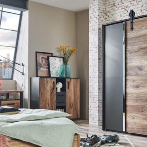 Schwebetürenschrank Virginia, Flagstaff Eiche, Breite 183 cm, mit Spiegeltür