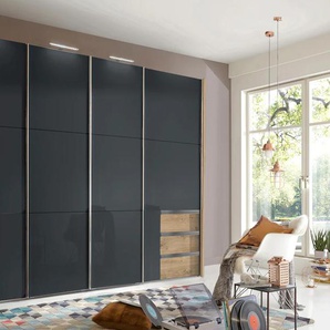 Schwebetürenschrank WIMEX Level by fresh to go, grau (plankeneichefarben, grauglas), B:300cm H:236cm, Schränke, mit Glastüren und Synchronöffnung, Topseller