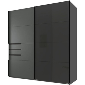 Schwebetürenschrank WIMEX Schwerin, schwarz (graphit, durchgängige türfront glas schwarz), B:180cm H:198cm T:65cm, Spanplatte, Schränke, mit Schubladen auf bequemer Zugriffshöhe, mit Glastür