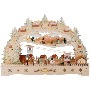 Schwibbogen MY HOME Weihnachtsdeko Schwibbögen Gr. B/H: 57 cm x 39 cm, braun (holzfarben) Schwibbögen Weihnachtspyramiden mit bewegter Seilbahn und beleuchteten Häuser Rodelbahn